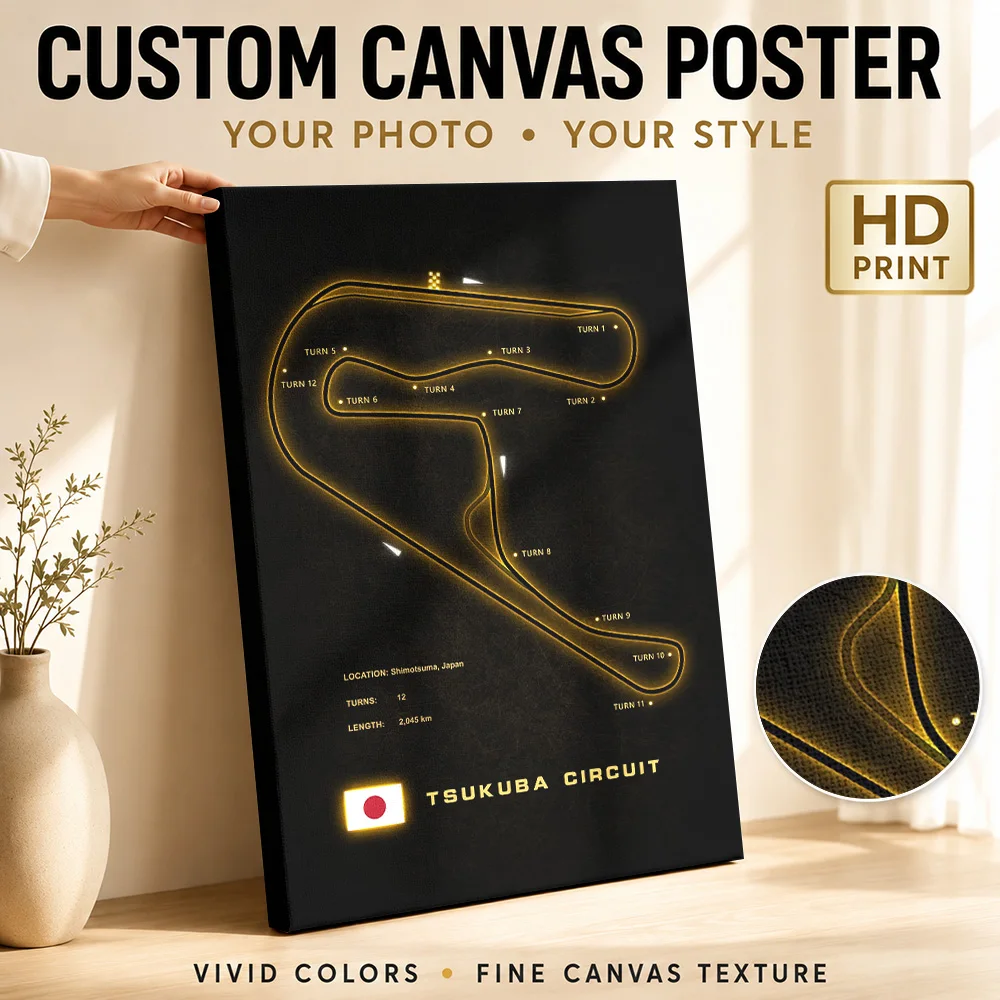 Tsukuba Circuit Framed Canvas Poster Customized Modern Aesthetic Wall Art for Dining Room Decor Collectible Ready to Hang Gift
