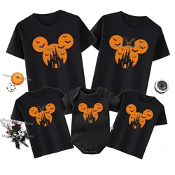 Nowe koszulki Disney wesołego Halloween z nadrukiem z głowami Mickey i Minnie Mouse jednakowe stroje rodzinne zabawnie wyglądające koszulki na wycieczkę z Disneylandem