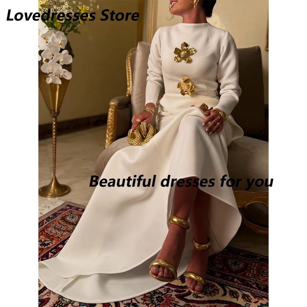 

Elegant High Neck Evening Dress for Women Long Sleeves Evening Gown Sequin Flowers Mermaid Prom Gown Party Dresses Customized