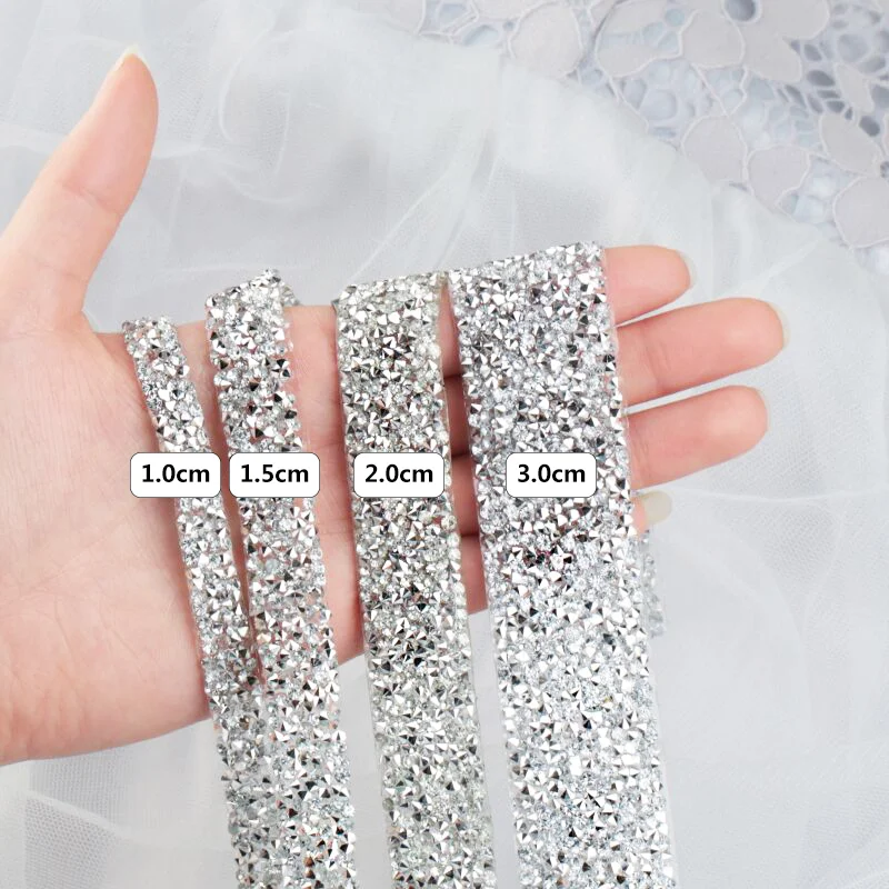 1 Yard cucito Trim motivo in cristallo Strass Hot Fix nastro applicatore nastro con Strass ferro su Appliques per abiti