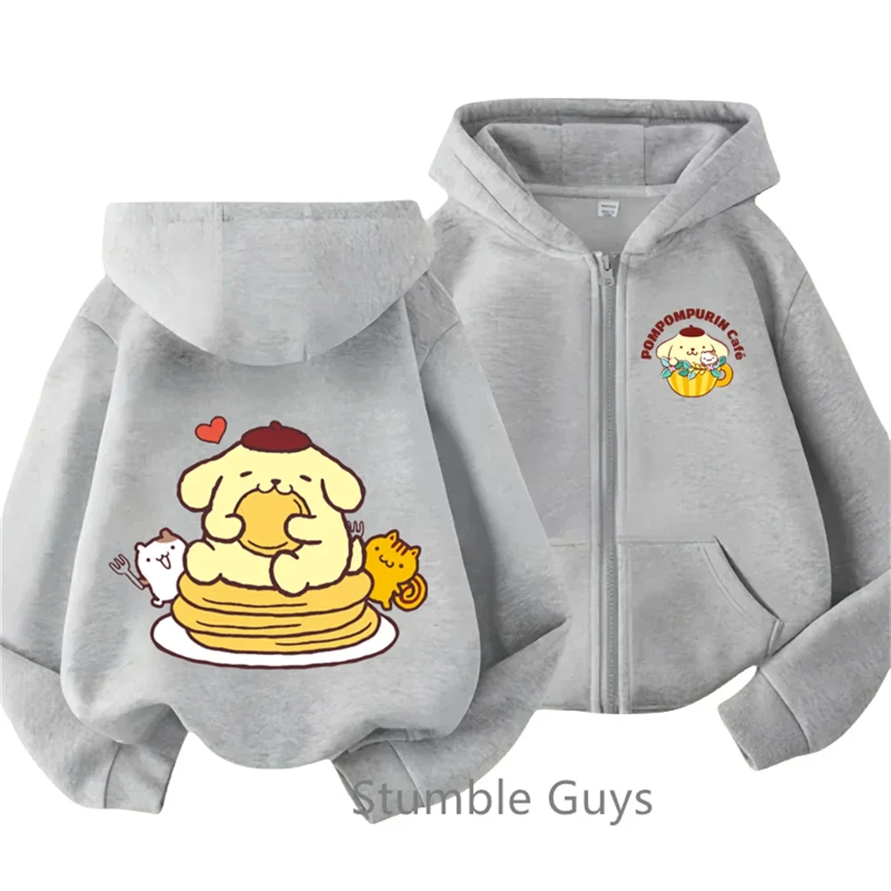 Kawaii Anime Zipper Hoodie Kids 2025 Fashion Pom Pom Purin Clothes Boys Girls Sweater Casual Marios Long Sleeve Sonic Trucksuit