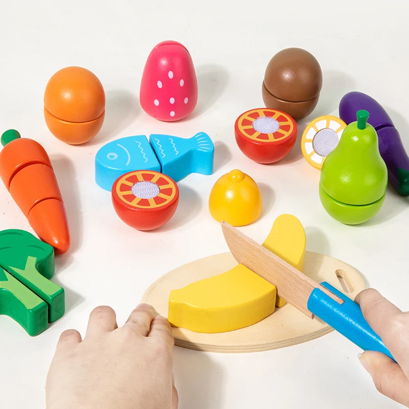 木製ふりおもちゃシミュレーションキッチンクラシックゲームモンテッソーリ教育玩具子供のためのキッズギフト切断果物野菜セット
