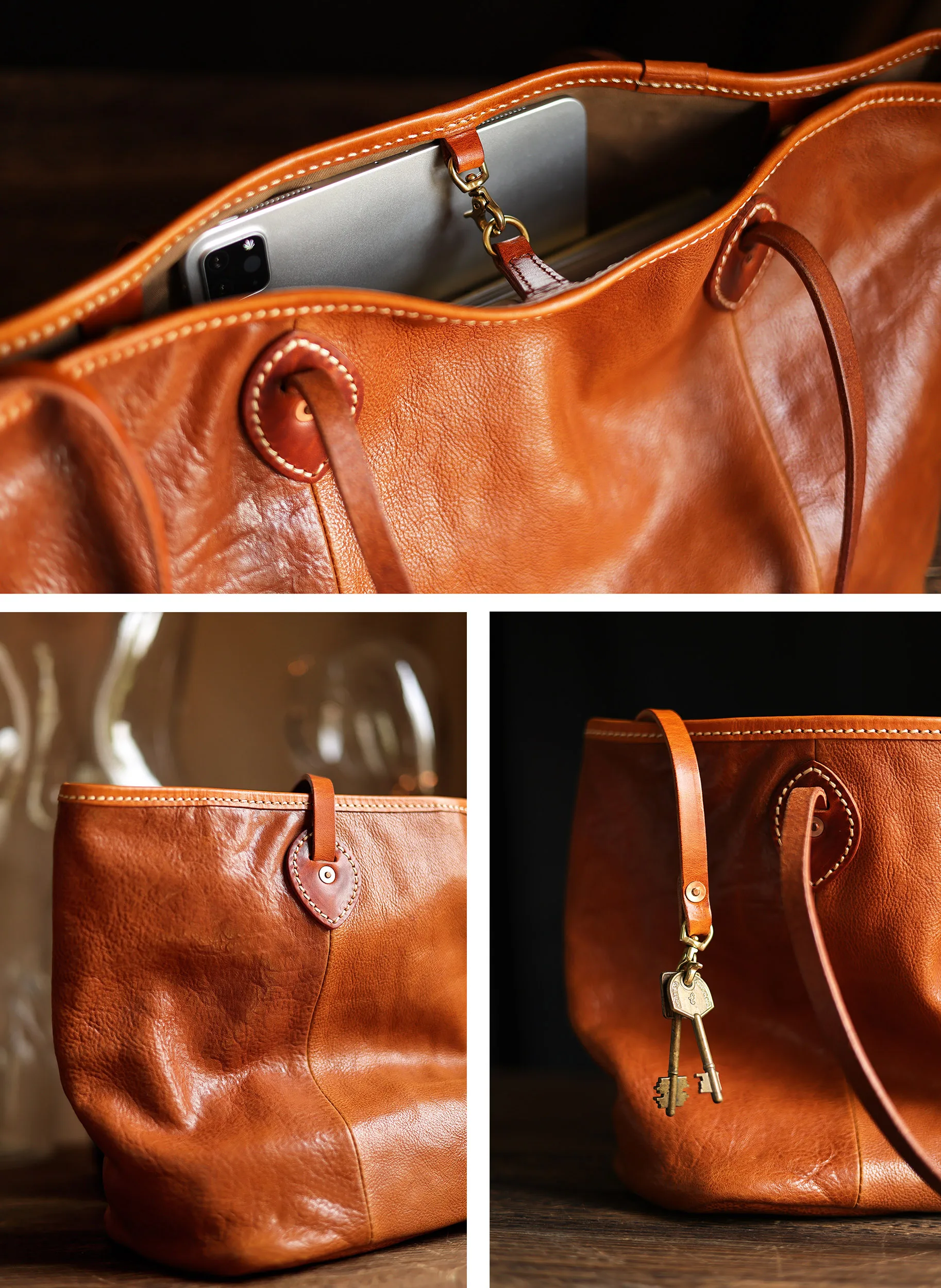 casual handmade first layer cowhide women's large tote bag literary vintage luxury genuine leather shopping shoulder bag handbag