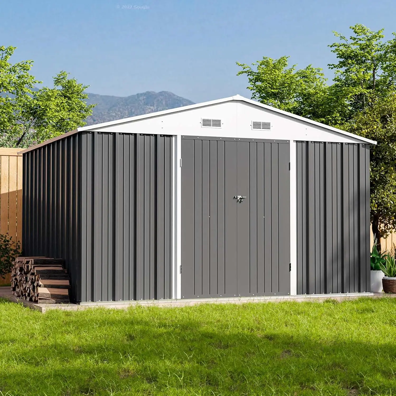 Outdoor Storage Shed, 10 x 8 FT, Grey