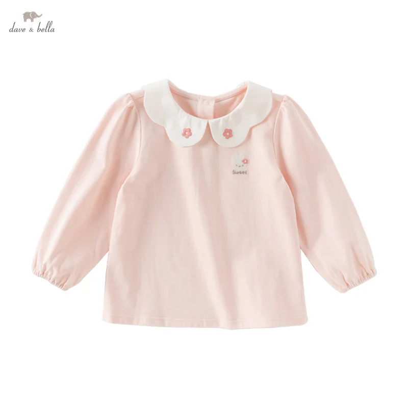 

Dave Bella Children T-shirts Girls Baby 2025 Spring Children's Pure Cotton Tops Baby Girls' Elegant Base Shirt Cute DB1250024
