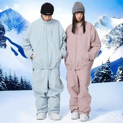 New 2025 Winter Couple Ski Suit Sets Warm Woman Tracksuit Waterproof Windproof Snow Sports Clothes Man Loose Skiing Jacket Pants