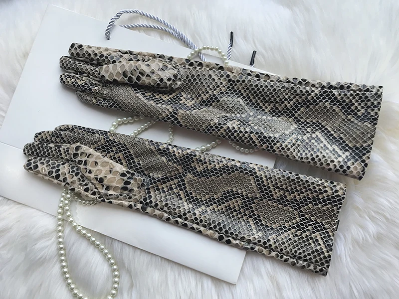Long Genuine Leather Gloves No Lining Soft Sheepskin Snake Pattern Custom Made Women Elbow Gloves T stage gloves
