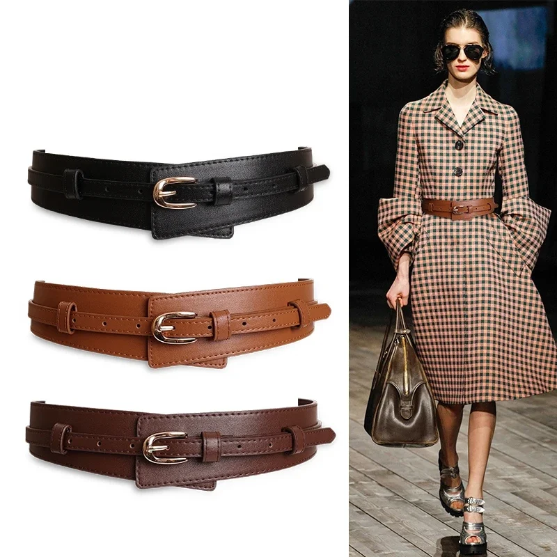 

Premium Wide Leather Belt - Crafted with Genuine Leather, Classic Pin Buckle, Elegant Vintage Design - Perfect for Women