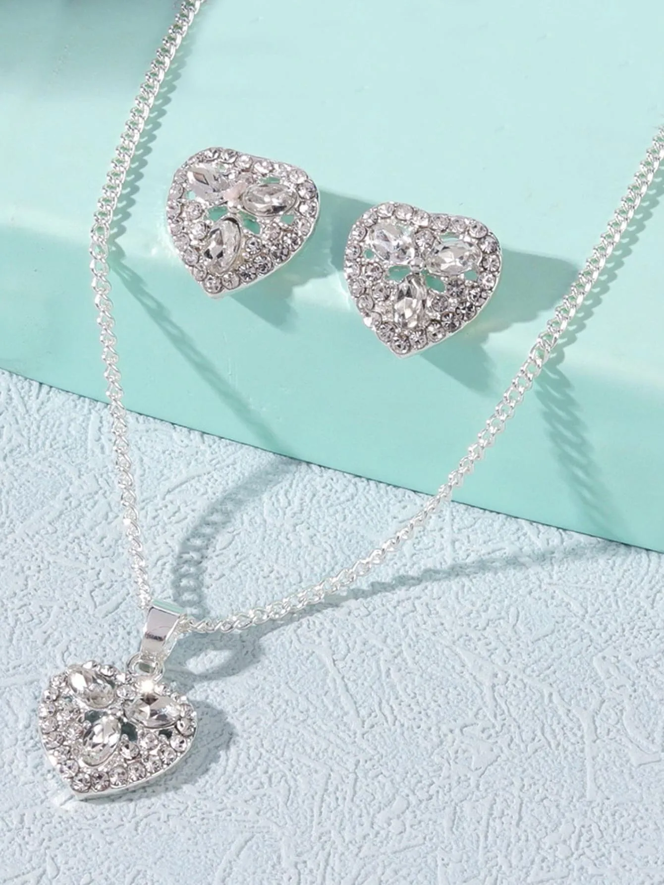 3pcs rhinestone heart jewelry set for Valentine’s Day Mom and Mother’s Day gift