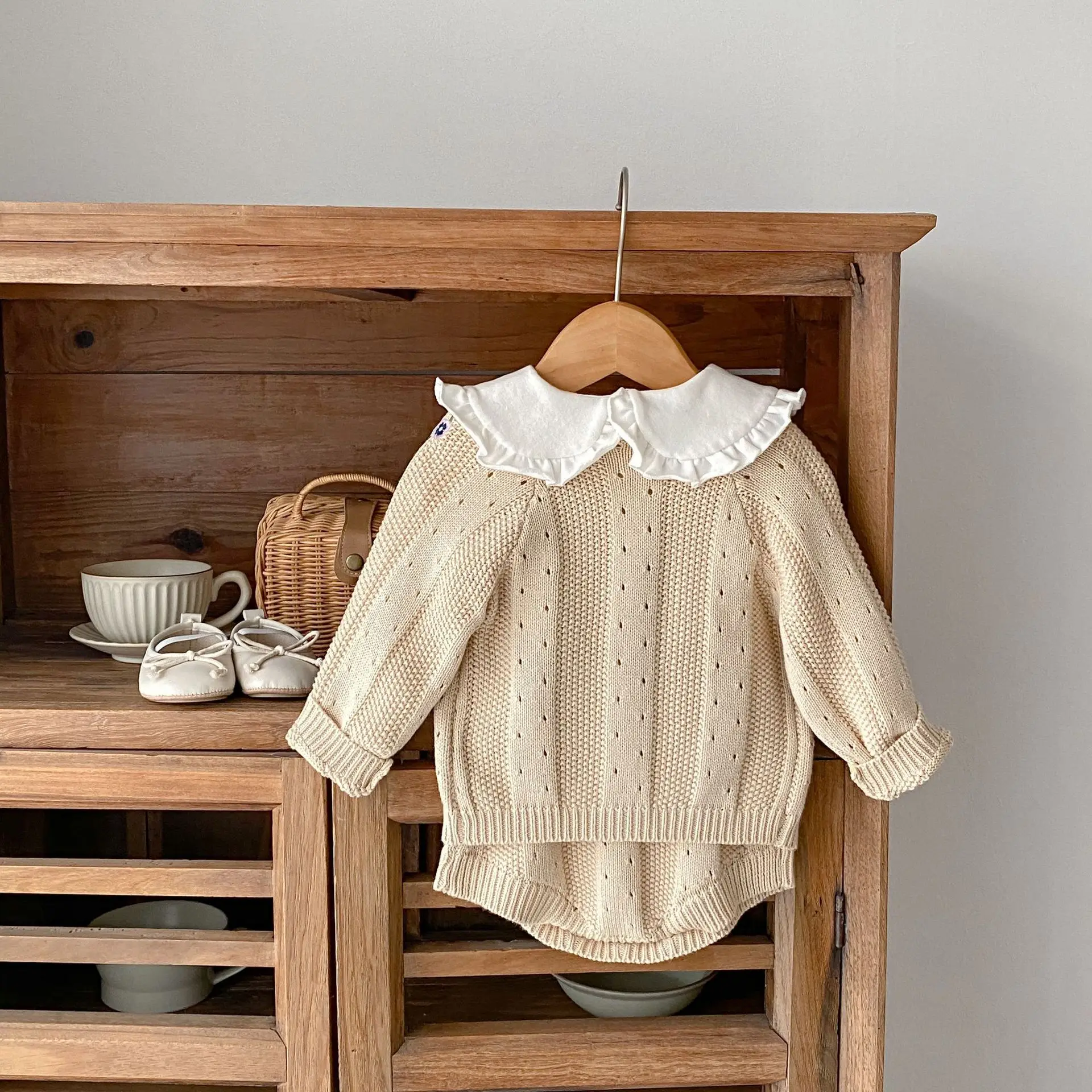 Autumn Sweater for Baby Girls, Embroidered Hollow Knitted Jacket + Optional 2-Piece Set of Khai