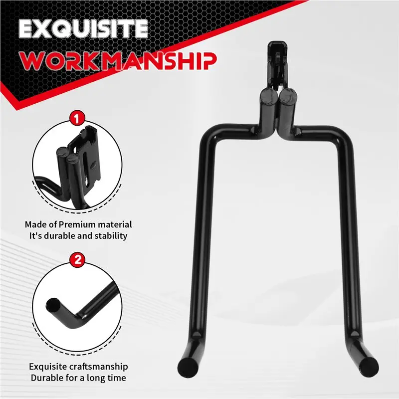 Uchwyt na narzędzia A43T E-Track Heavy Duty, podwójny hak J, akcesoria do przyczep zamkniętych, do przechowywania narzędzi z długimi uchwytami.