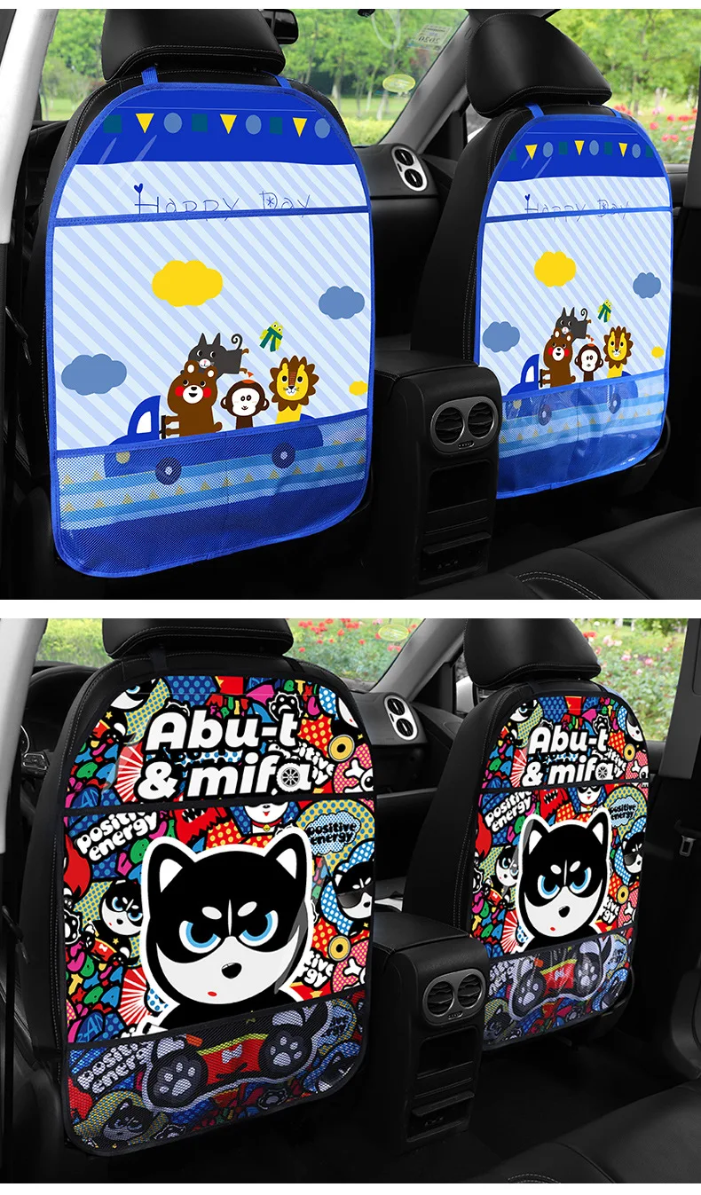 Funda protectora de asiento trasero de coche de dibujos animados para niños y bebés, almohadilla antipatadas, organizador de coche multifunción,