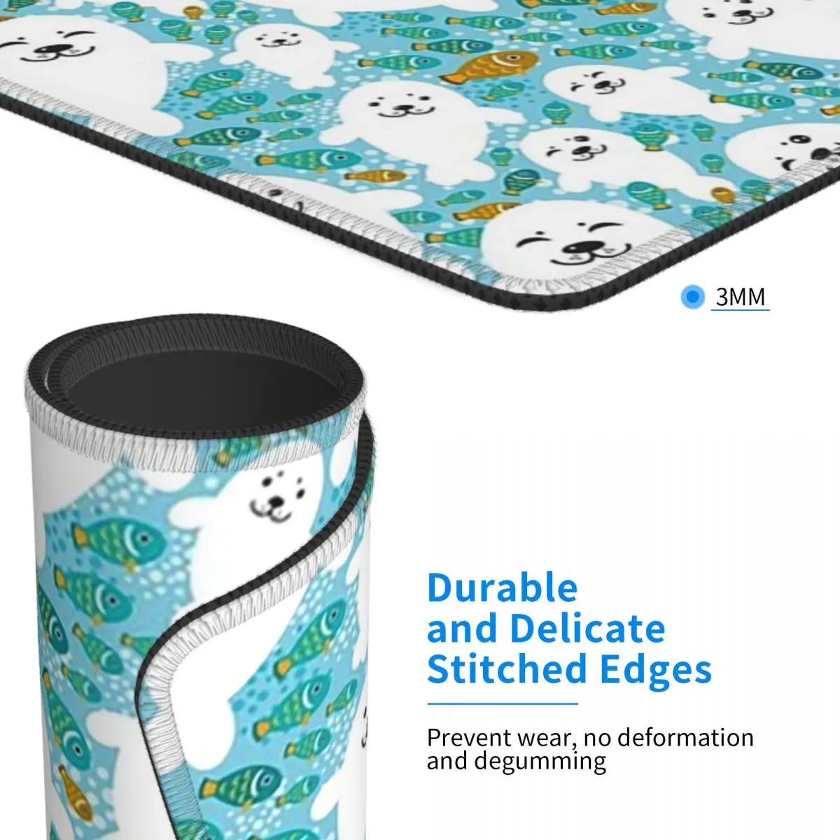 Multi-size Mouse Pad Kawaii Cute Seal And Fish In Water Gamer PC Laptop Mats Keyboard Carpet Computer GamingAccessories Desk Mat