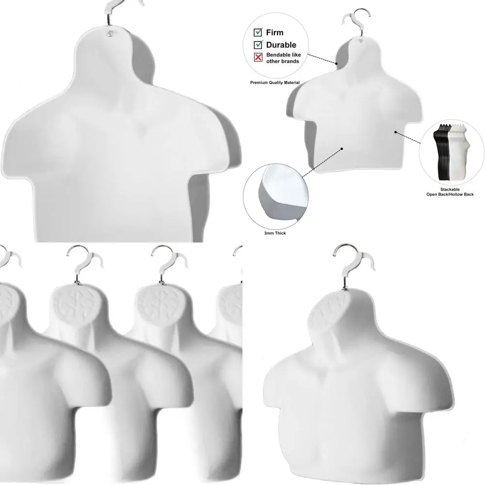 

White S-M Plastic Male Mannequin Set of 4, Hollow Chest with Hanging Hook