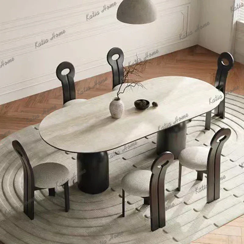ld France Cream Style Dining Table Modern Simplicity Ellipsoid Solid Wood Dining Table Fine Dining Restaurant Home Furniture