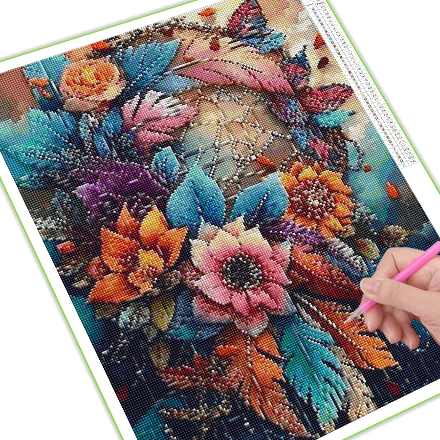 Diy Full Mosaic Art Diamond Painting New Collection 2024 Feather Wind Chime Flower Rhinestone Embroidery Picture Wall Decor