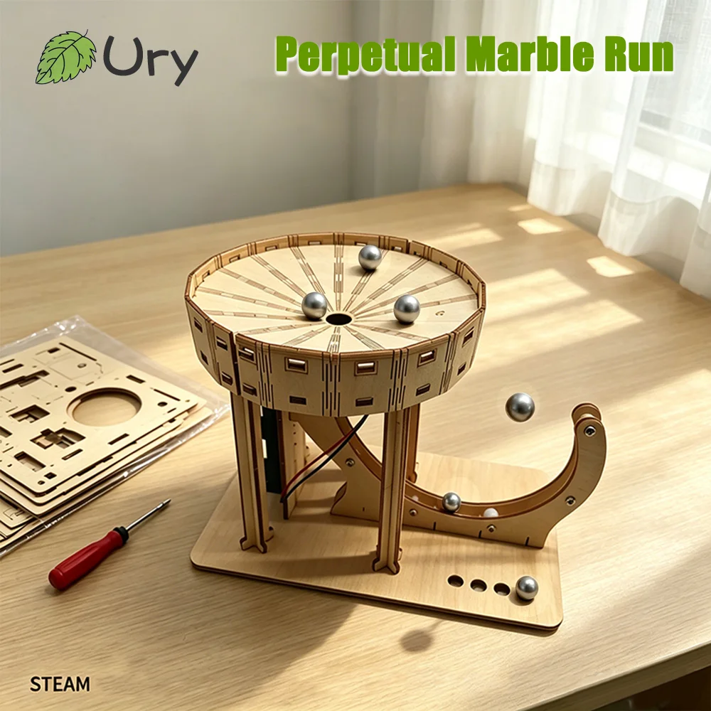 Ury 3D Wooden Puzzle Electric Track Device Marble Run Set Counter Current Compass Model Science Ball Maze Assembly Gift