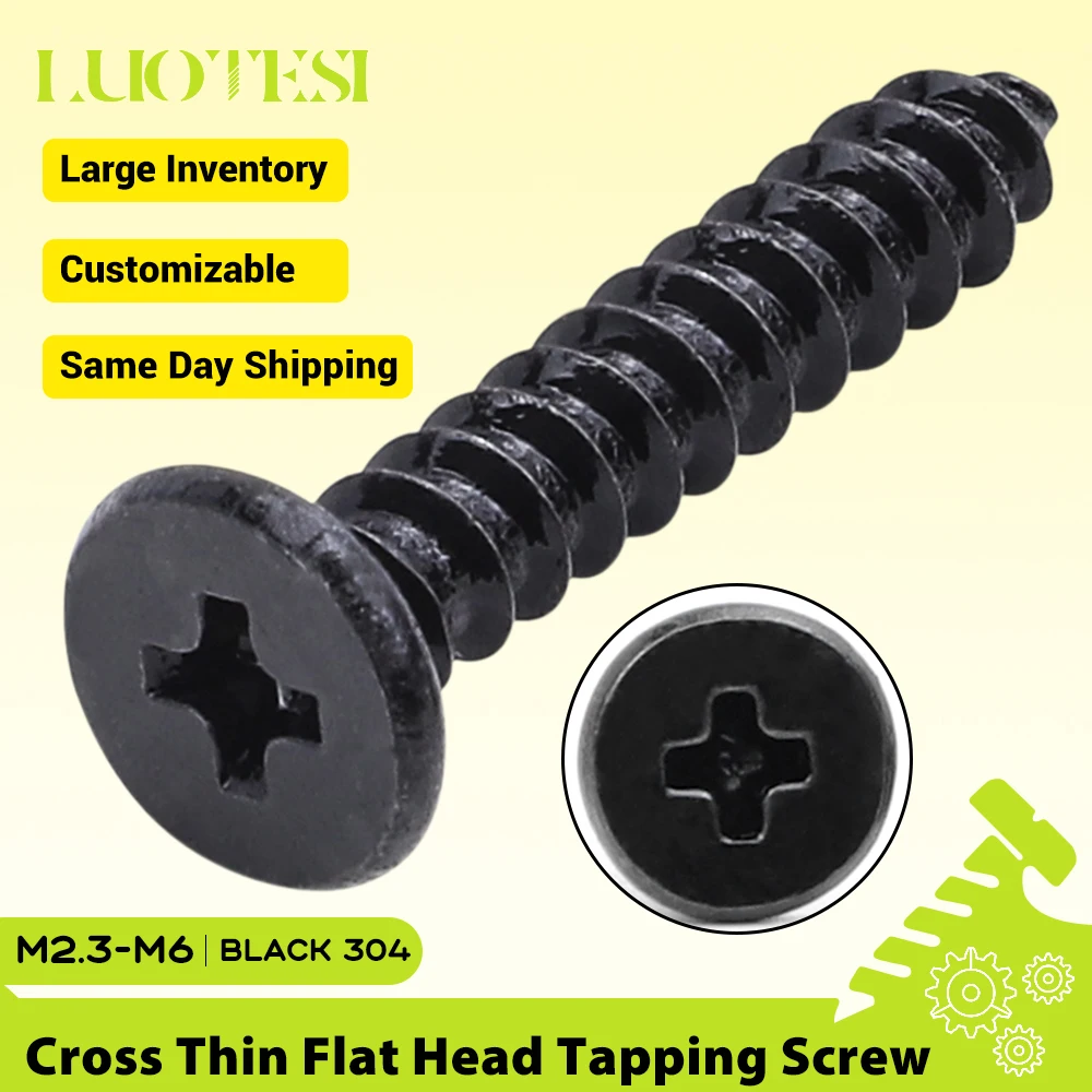 Phillips Ultra Thin Flat Wafer Head Self Tapping Wood Screws M2.3 M2.6 M3 M4 M5 M6 M8 Black Stainless Steel Cross Low Head Screw
