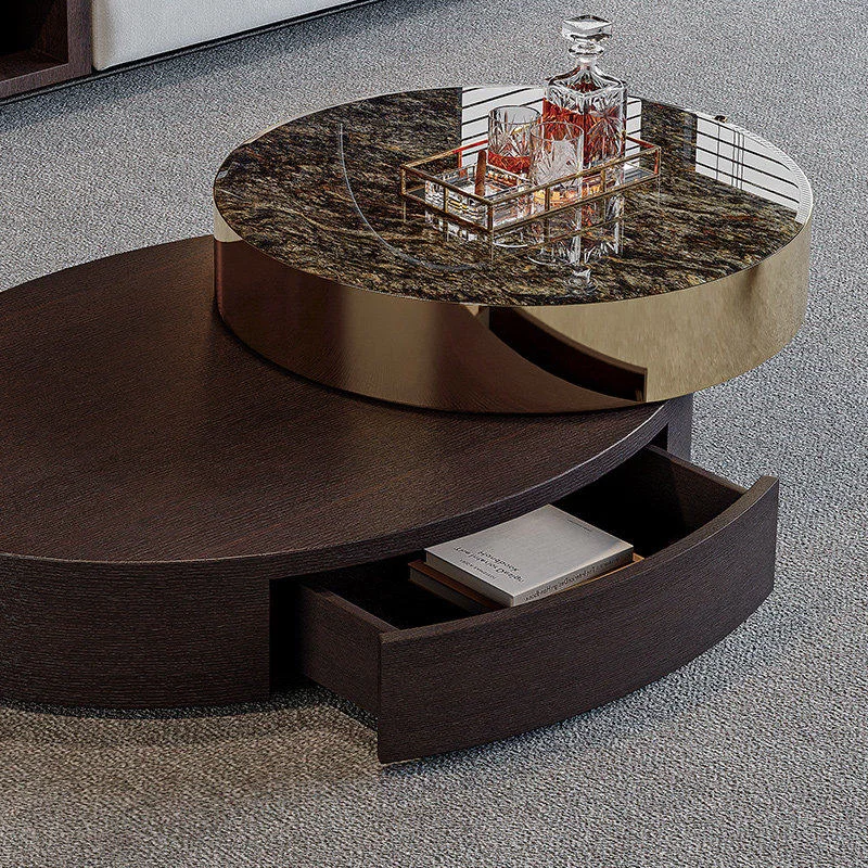 CX natural marble platinum diamond minimalist light luxury multi-function rotating coffee table