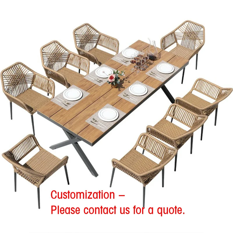 

custom.Outdoor Dining Set Solid Wood Aluminum Alloy Tables and Rattan Woven Chairs Leisure Garden Furniture Patio