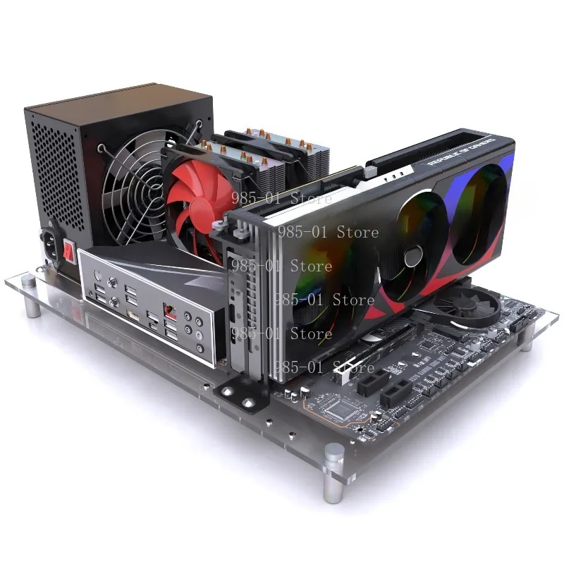 Fully Transparent Plexiglass Case Mainboard Bracket Fit MATX ATX X99