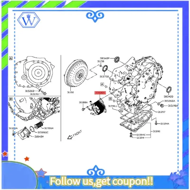 

M46K-1 PCS Engine CVT Transmission Oil Cooler 21606-3JX1C Silver Metal For Nissan Versa 2012-2019 21606-3JX2C 21606-X420C 216063