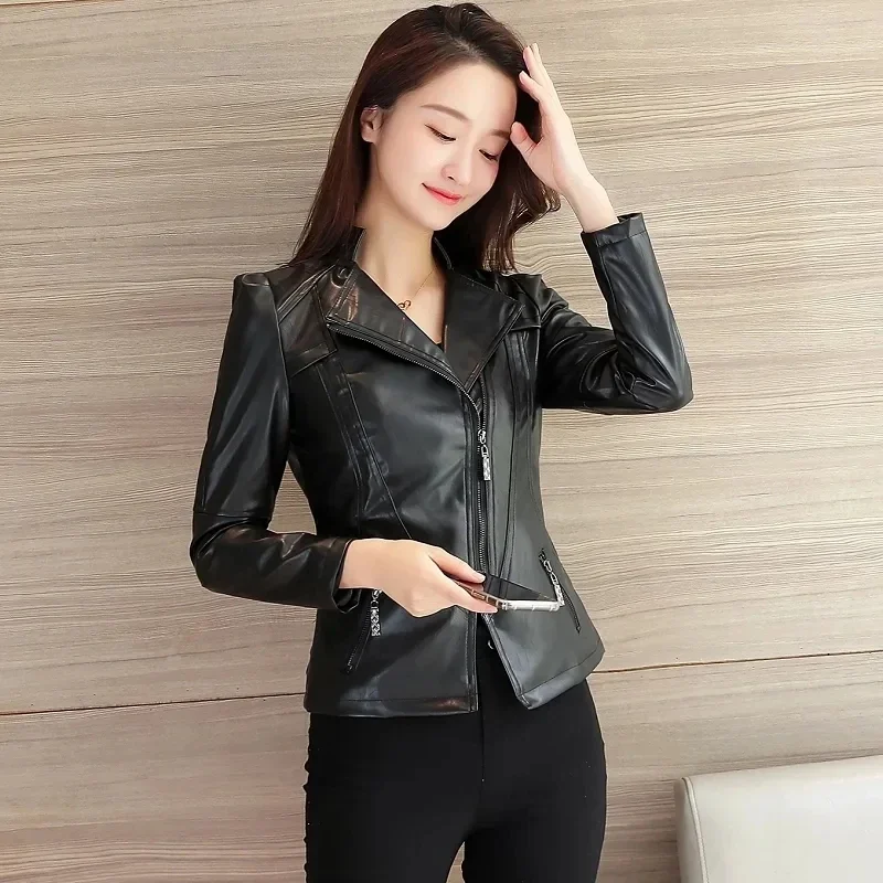 Women Jackets Spring Autumn New Faux Leather Jacket Womens Casual Slim Waterproof Windproof Basic Coats Short Female Jacket