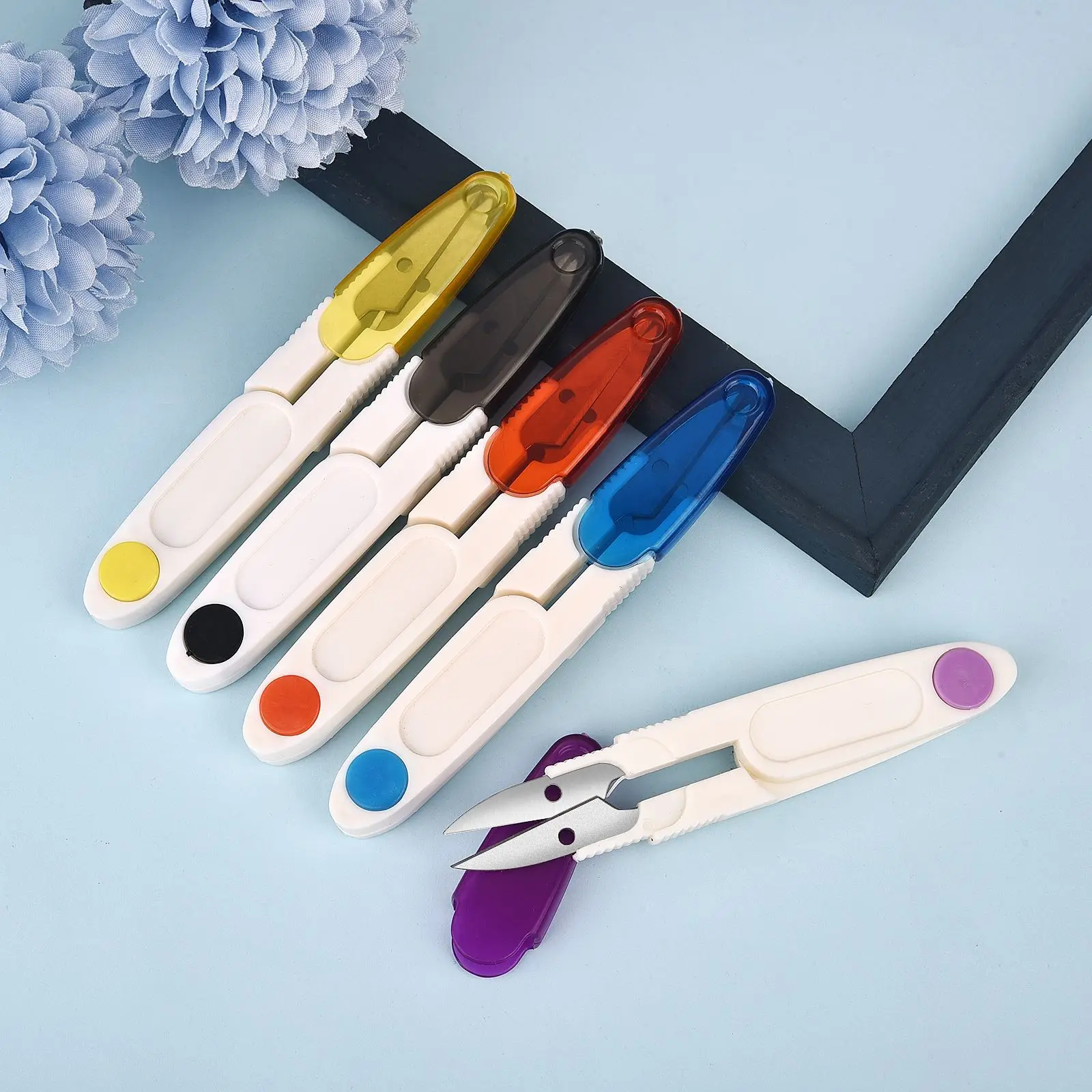 U Shape Scissors With Plastic Cover Safety Multipurpose Sewing Scissors Thread Yarn Cutting Cross-Stitch Home Needlework Scissor