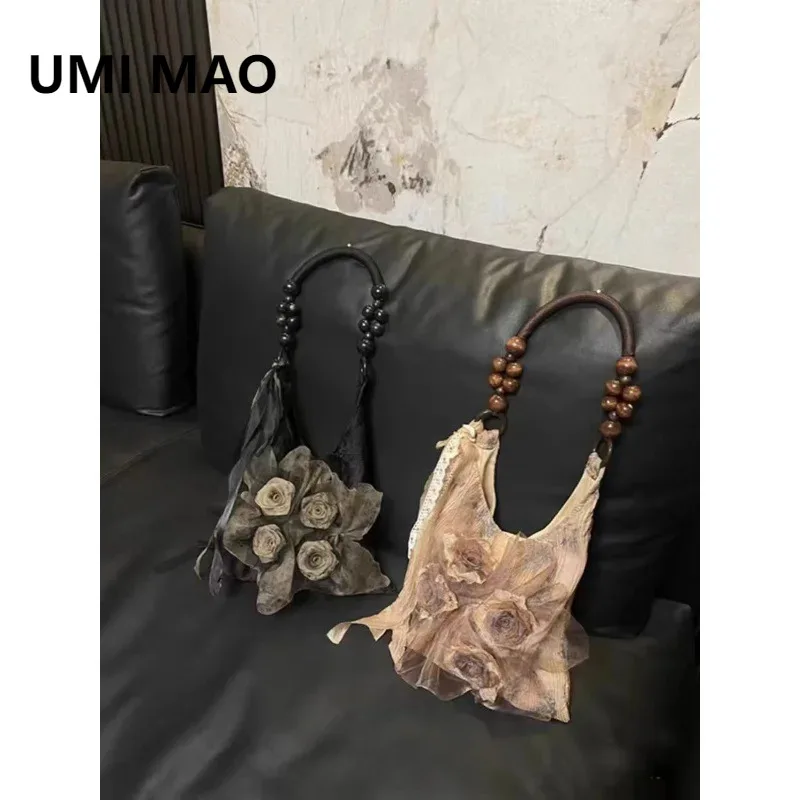 

UMI MAO Новая сумка в китайском стиле с принтом тай-дай на растениях, лепестки роз, плиссированные подмышки, дорожная большая вместительная сумка Y2K