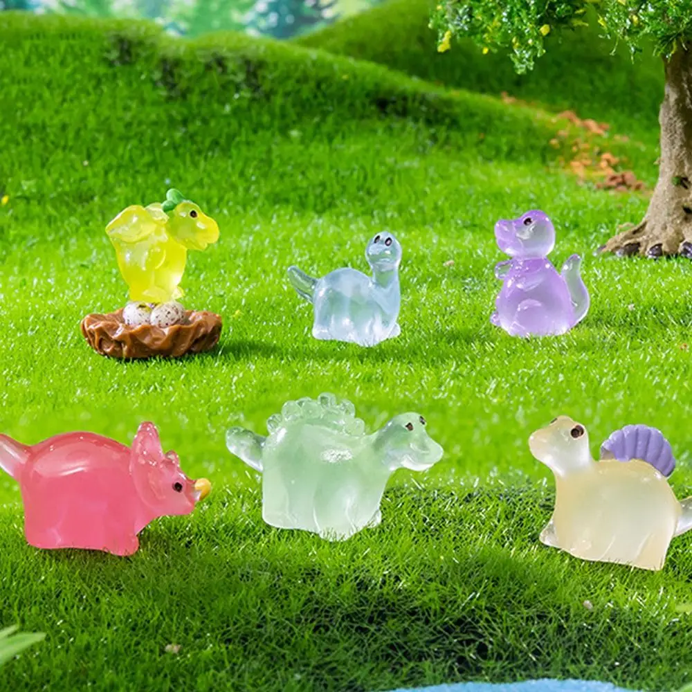 Cartoon Noctilucent Dinosaur Figurines Resin Crafts DIY Mini Dinosaur Ornaments Delicate Handmade Micro Landscape Decoration
