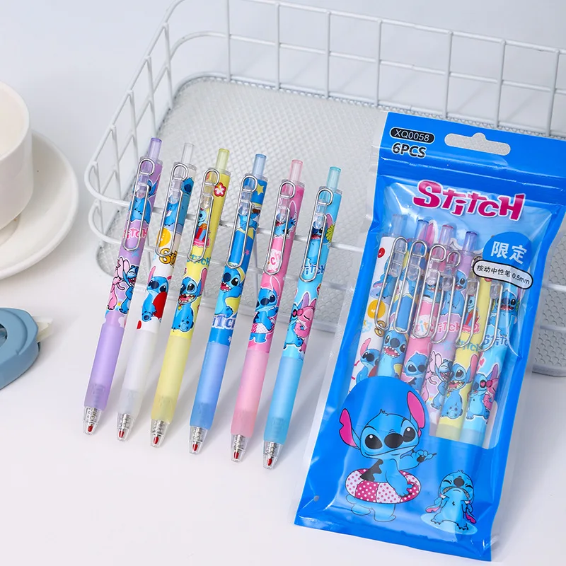 

6pcs/bag Disney Stitch Press Gel Pens for Writing Cute 0.5mm Black Ink Signature Pen School Office Supplies Kids Stationery Gift