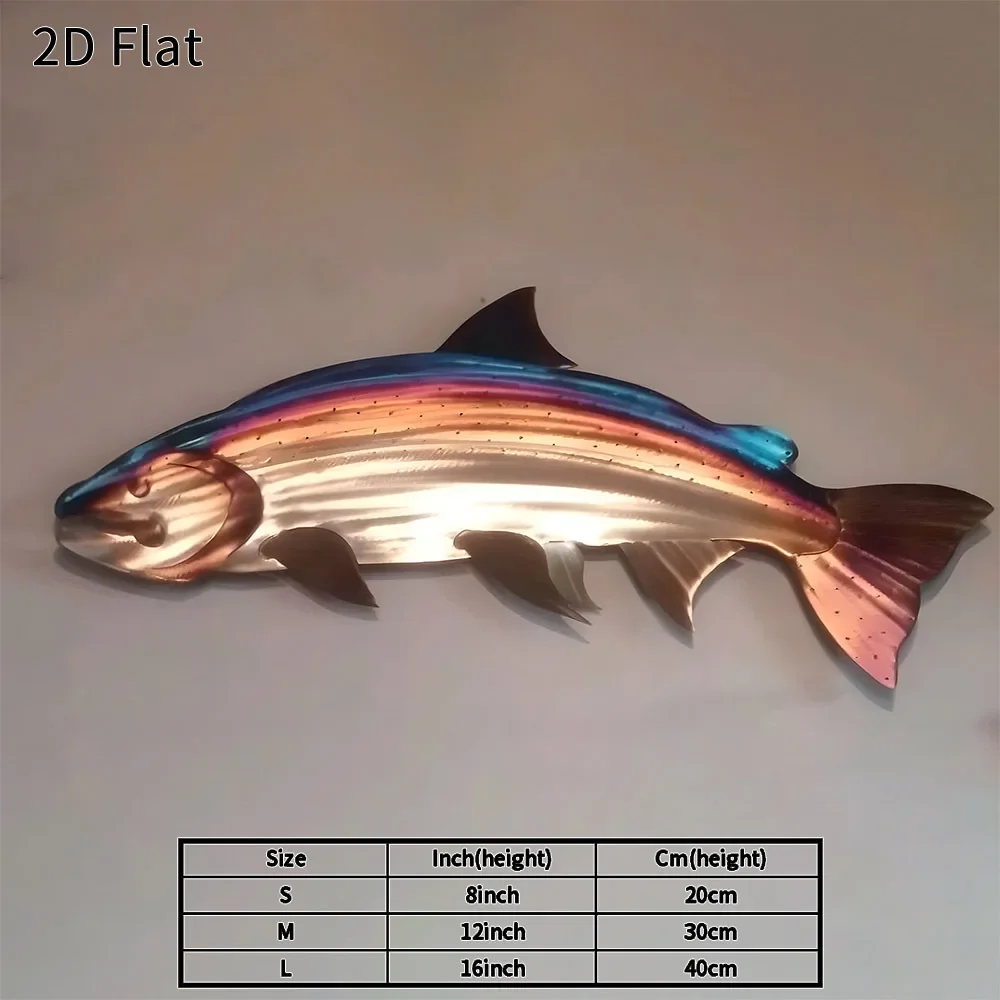 CIFBUY 1pc Rainbow Trout Metal Wall Decor, Fishing Themed Wall Art for Home Bar Office, Rustproof Indoor Outdoor Hanging Plaque