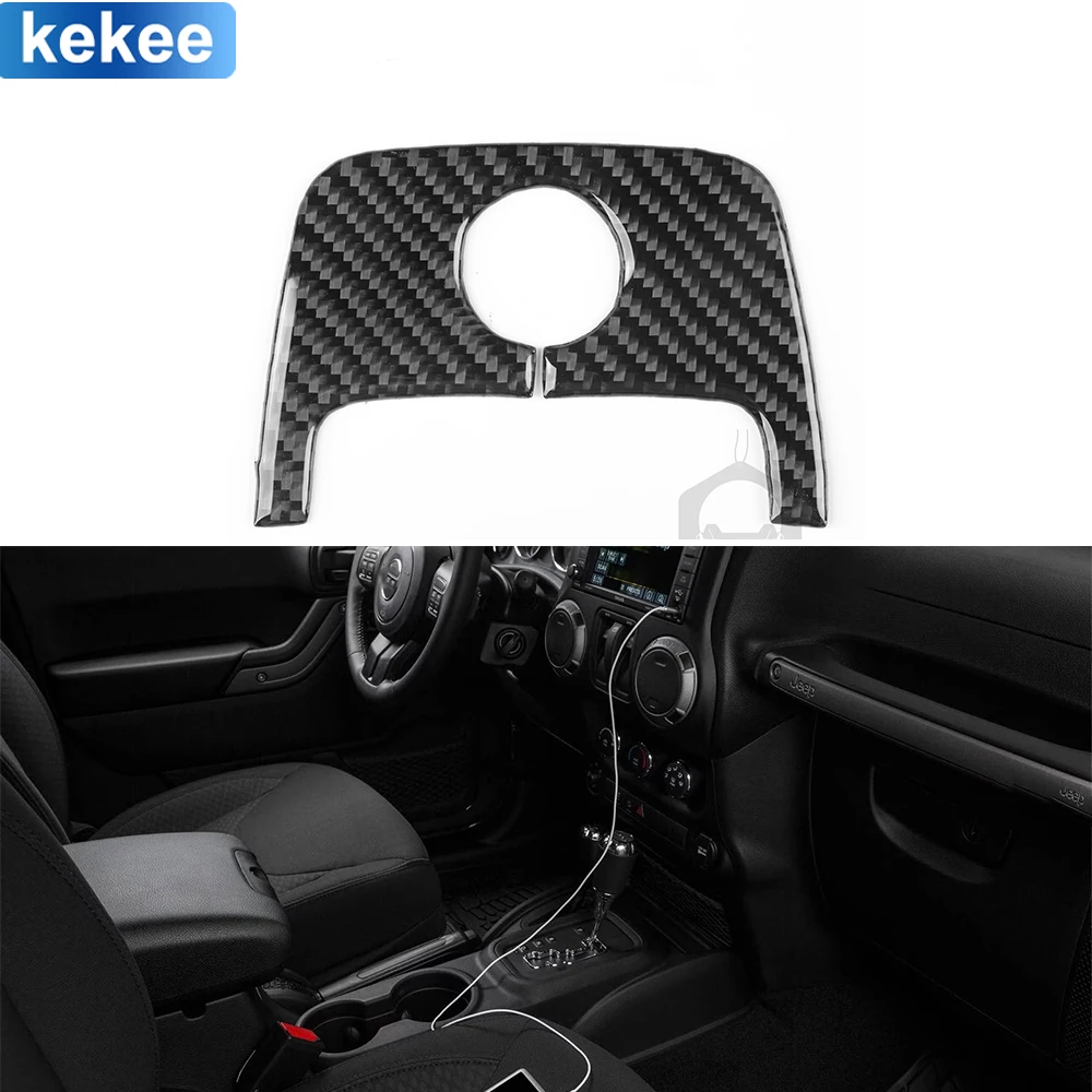 

For Jeep Wrangler JK 2011-2017 Center Console Armrest Handle Cover Real Carbon Fiber Stickers Car Interior Moulding Accessories