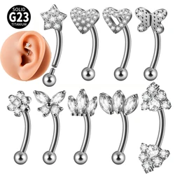1PC G23 Titanium Earring Eyebrow Studs Curved Star Heart Zirconia Daith Helix Rook Tragus Navel Piercing Jewelry