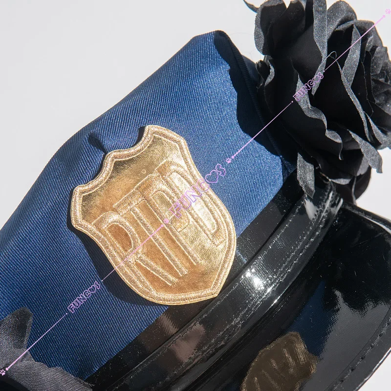 Calcinha e Meia com Cinturão de Jarra, Anarquia Cosplay, Uniforme Policial, Peruca Longa, Chapéu com Shorts Florais, Luvas para Cintos