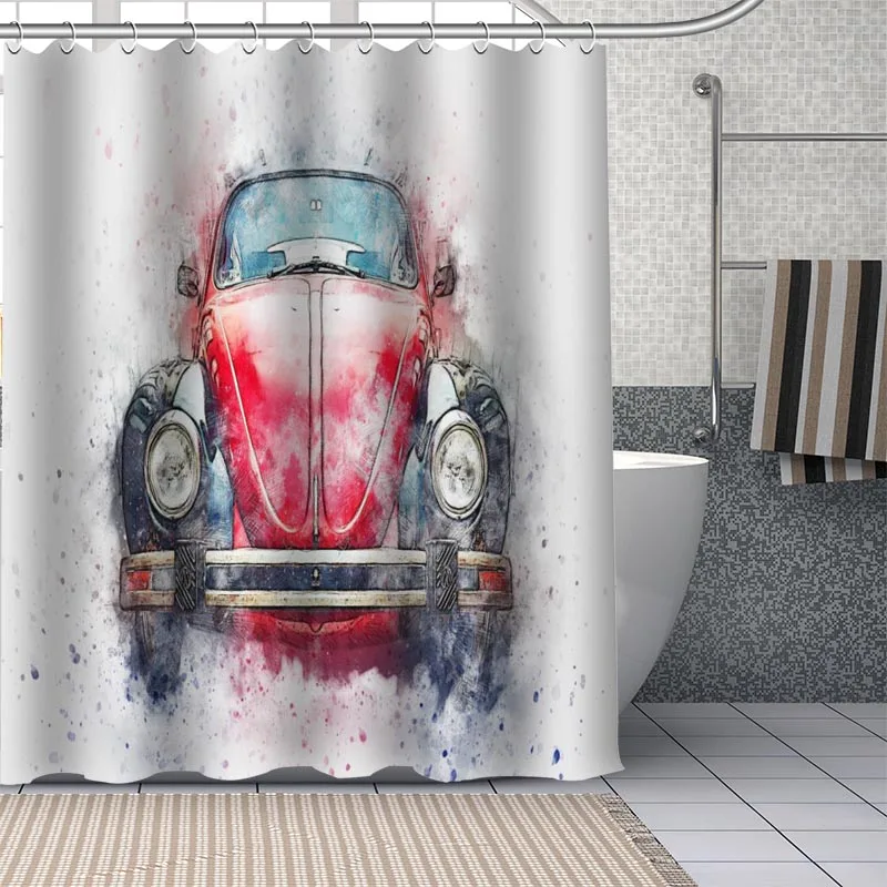 Motorcycle Custom Pattern Polyester Bath Curtain Waterproof Shower Curtains Geometric Bath Screen Printed Curtain For Bathroom