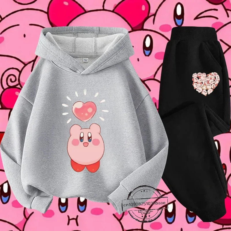 Kirby Autumn and winter long sleeve new children\'s cartoon cartoon printed hoodie set girls Harajuku casual style sweatshirt top