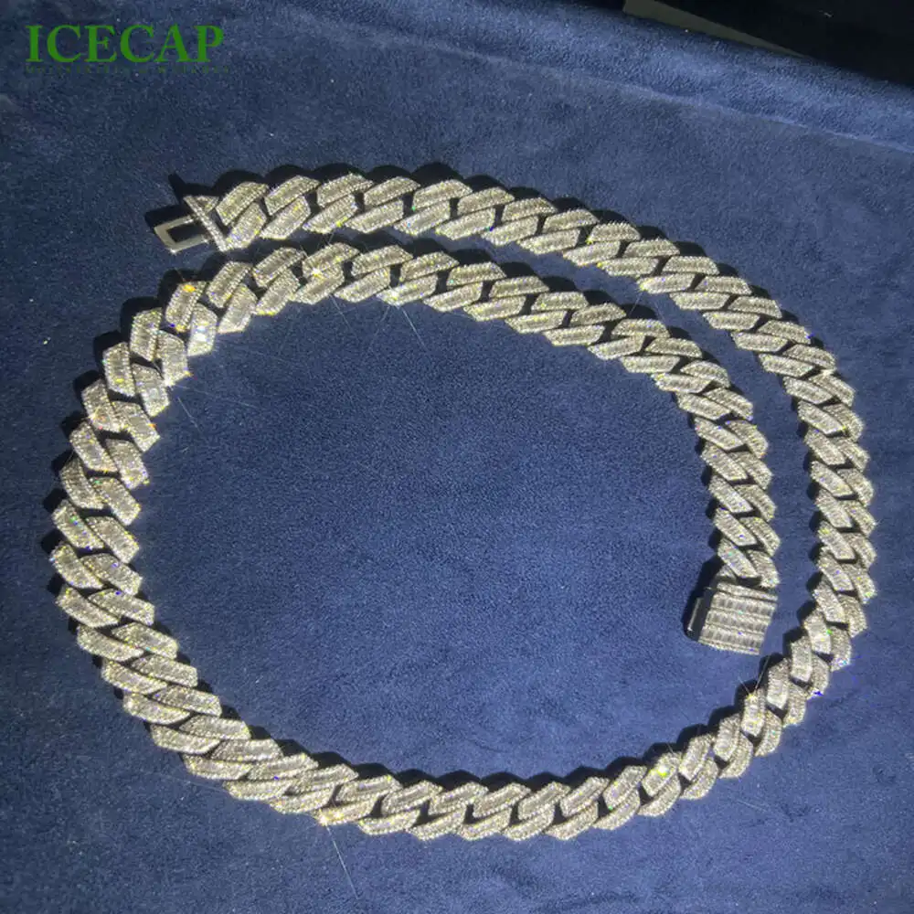 Luxury Ice Out Bling Diamond Hip Hop Pass Diamond Test Cuban Link Chain Jewelry Moissanite Cuban Chain for Men.