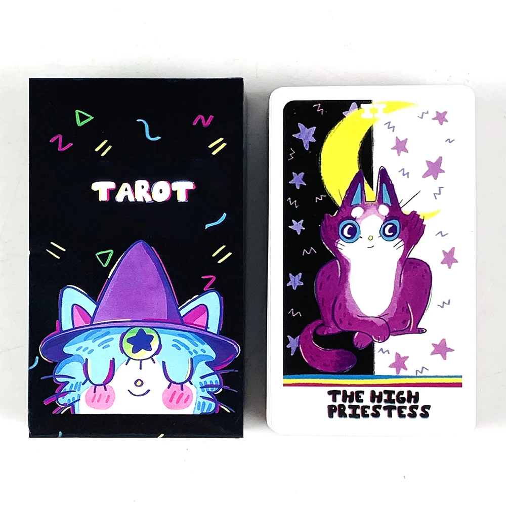 귀여운 타로 카드 78PCS 오라클 영어 비전 점술 보드 게임, 가족 모임 게임 할로윈 및 크리스마스 선물