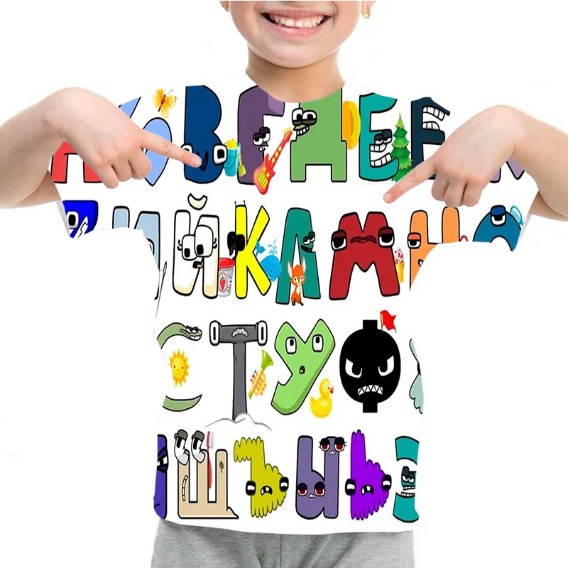 Kids Summer Casual Alphabet Lore Kindergarten Students 3D Print T-shirts Boys Girls Funny Lovely Print T-shirts Children Tops