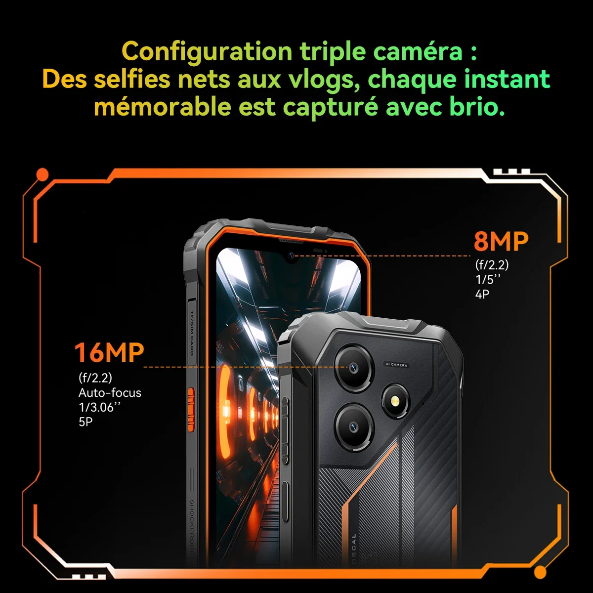 OSCAL Marine 2 [بدون شاحن الاتحاد الأوروبي] هاتف ذكي متين 11000 مللي أمبير [4 جيجابايت + 64 جيجابايت] [8 جيجابايت + 256 جيجابايت] 8 ميجابكسل + 16 ميجابكسل أندرويد 15 NFC/GPS هاتف محمول