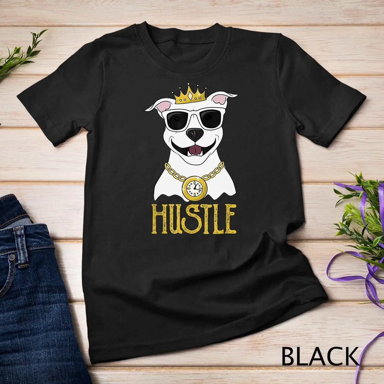 Hustle Pit Bull Lovers Dog Gold Bling Clock Unisex T-shirt