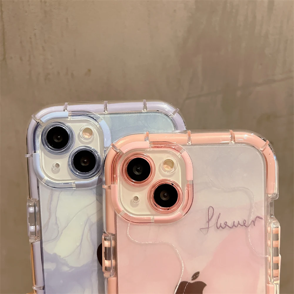 Super Shockproof Gradient Marble Bumper Phone Case For iPhone 14 11 12 13 15 Pro XS Max X XR Clear Soft Silicone Back Cover Case