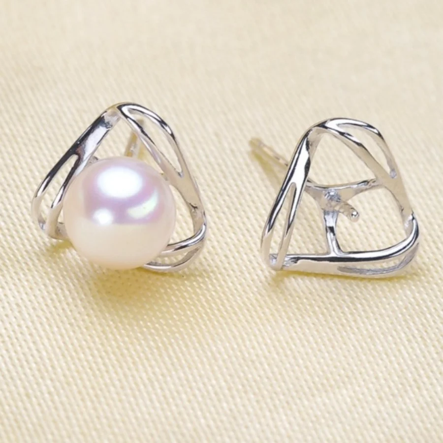 

DIY Pearl Accessories S925 Silver Pearl And Gemstone Earring Blank Triangle Style with 5-7mm round And Flat Beads
