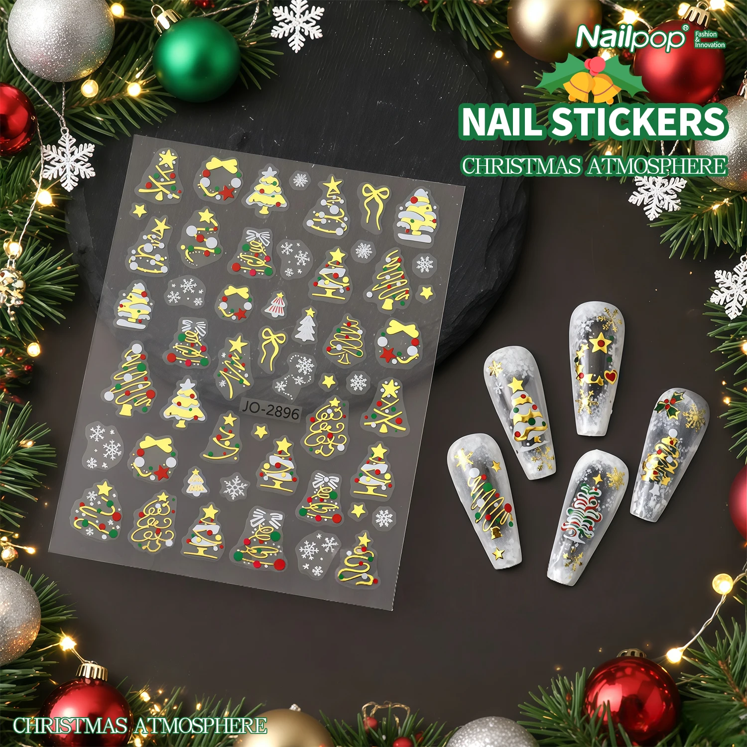 NAILPOP ملصقات الأظافر عيد الميلاد مسمار ملصقات فنية عطلة لتقوم بها بنفسك مسمار الفن الديكور القلب القوس سهلة تطبيق المواد الآمنة الكمال 1 قطعة #2