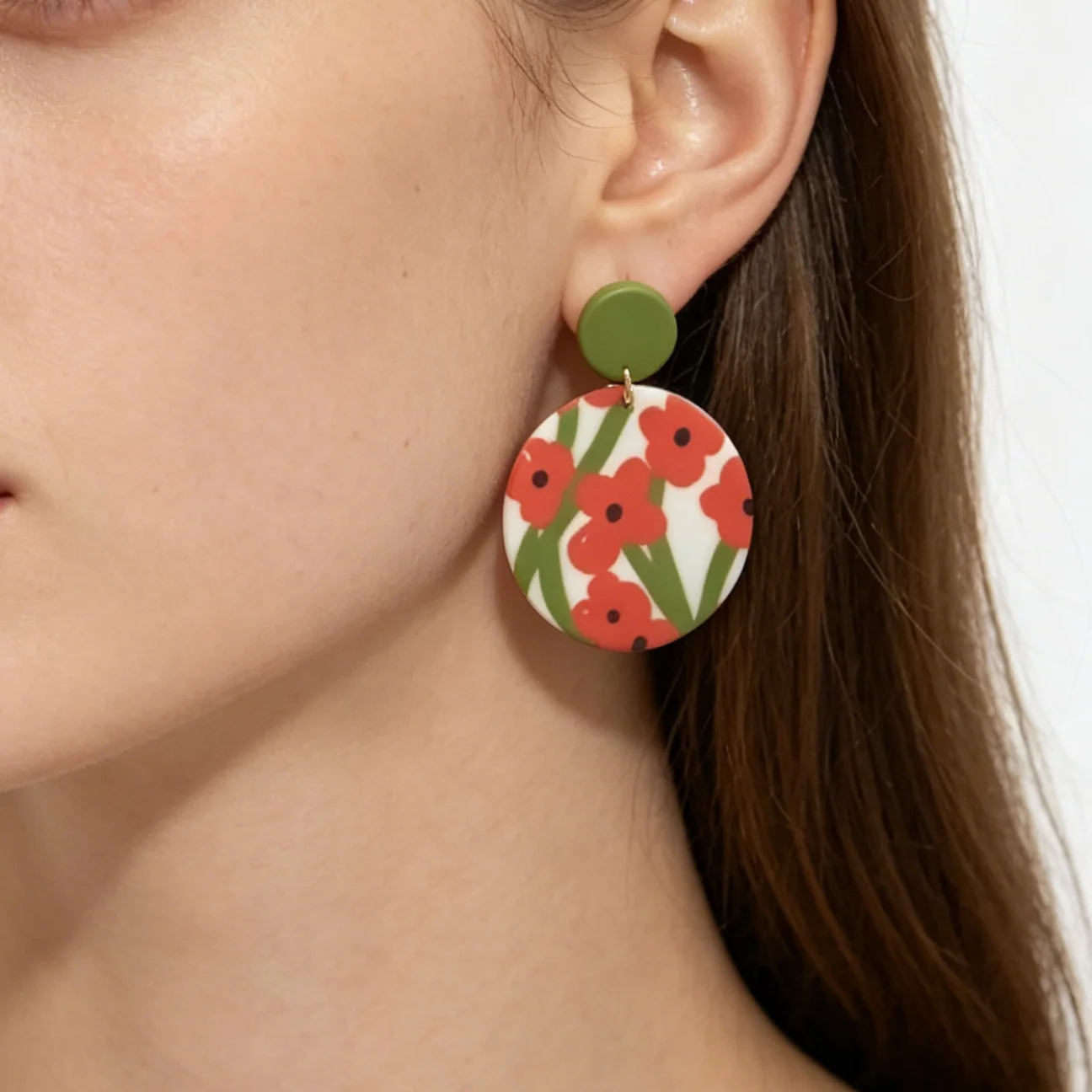 Colorful Dopamine Style Daisy Flower Polymer Clay Earrings Indie Aesthetic Geometric Vibrant Green Red Floral Drop Jewelry