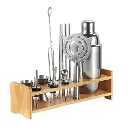 Cocktail Bartending Set Wooden Stand Tabletop Portable Stable Cocktail Shaker Stand for Party Wedding Home Bar Beginners