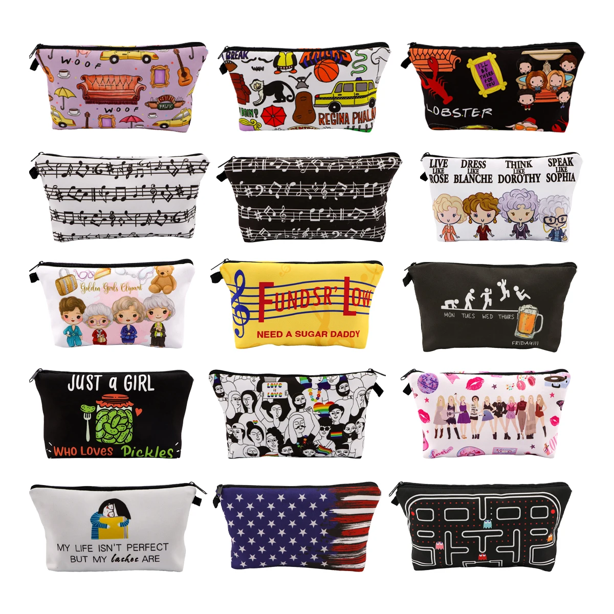 TV Show Cartoon Girls Cosmetic Bags Portable for Women Music Notation Travel Storage Bag Lipstick Cosmetics Bags Organizer Case