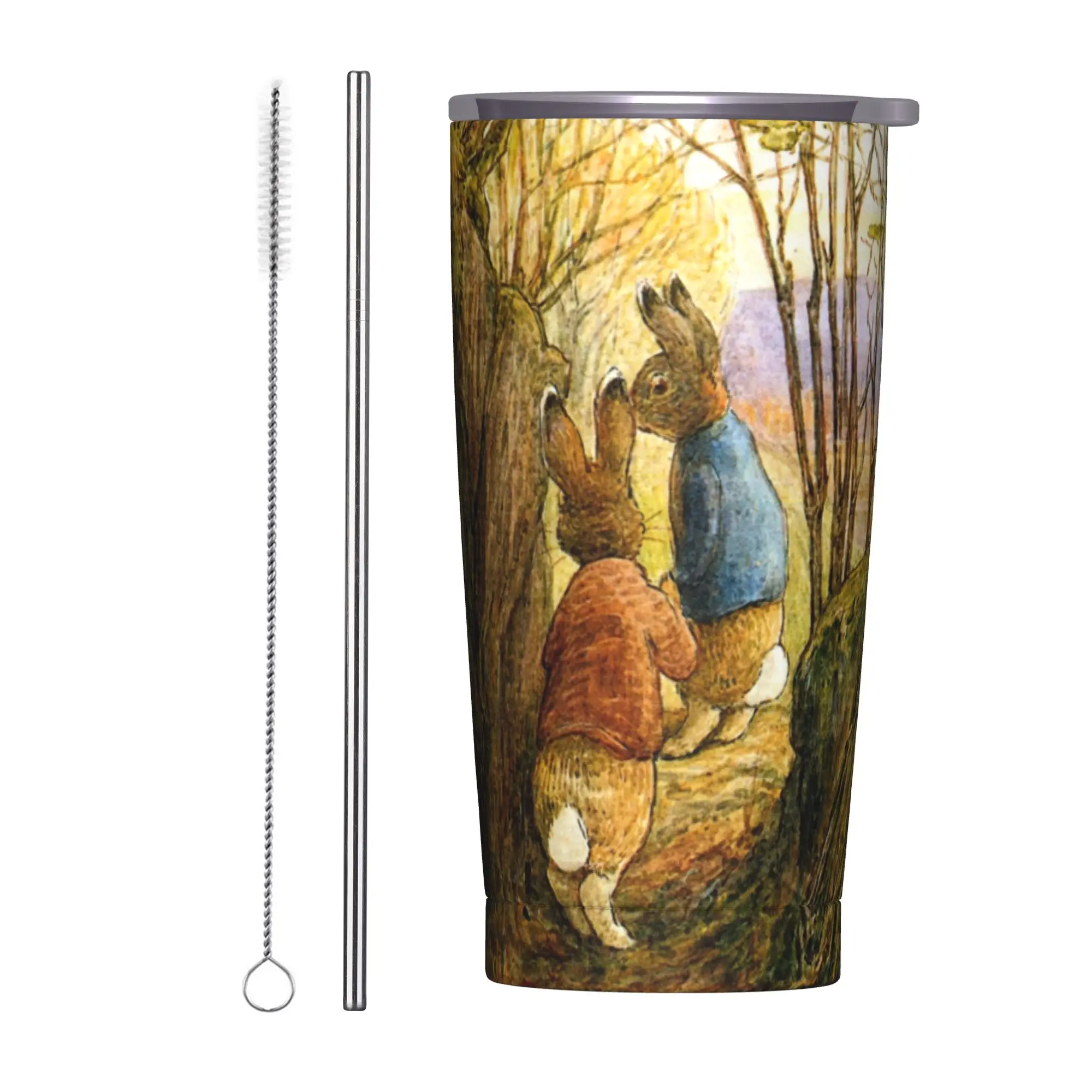 Peter Rabbit Benjamin Bunny in the Forest Beatrix Potter Tumbler Vacuum Insulated Thermal Cup Vacuum Flask Mug Spill Proof, 20oz