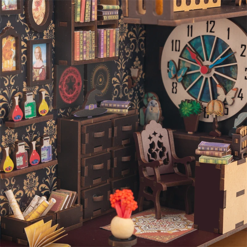 DIY ไม้ Magic House Book Nook ชั้นวางชุด Miniature ชุดชั้นวางหนังสือ Light Bookend สําหรับของขวัญวันเกิดเพื่อน